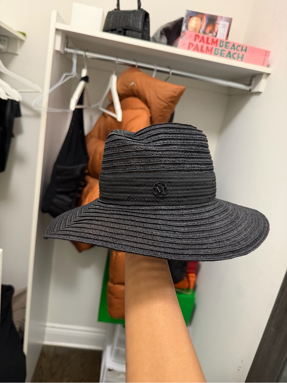 Maison Michel Black Wide-Brim Straw Fedora Hat